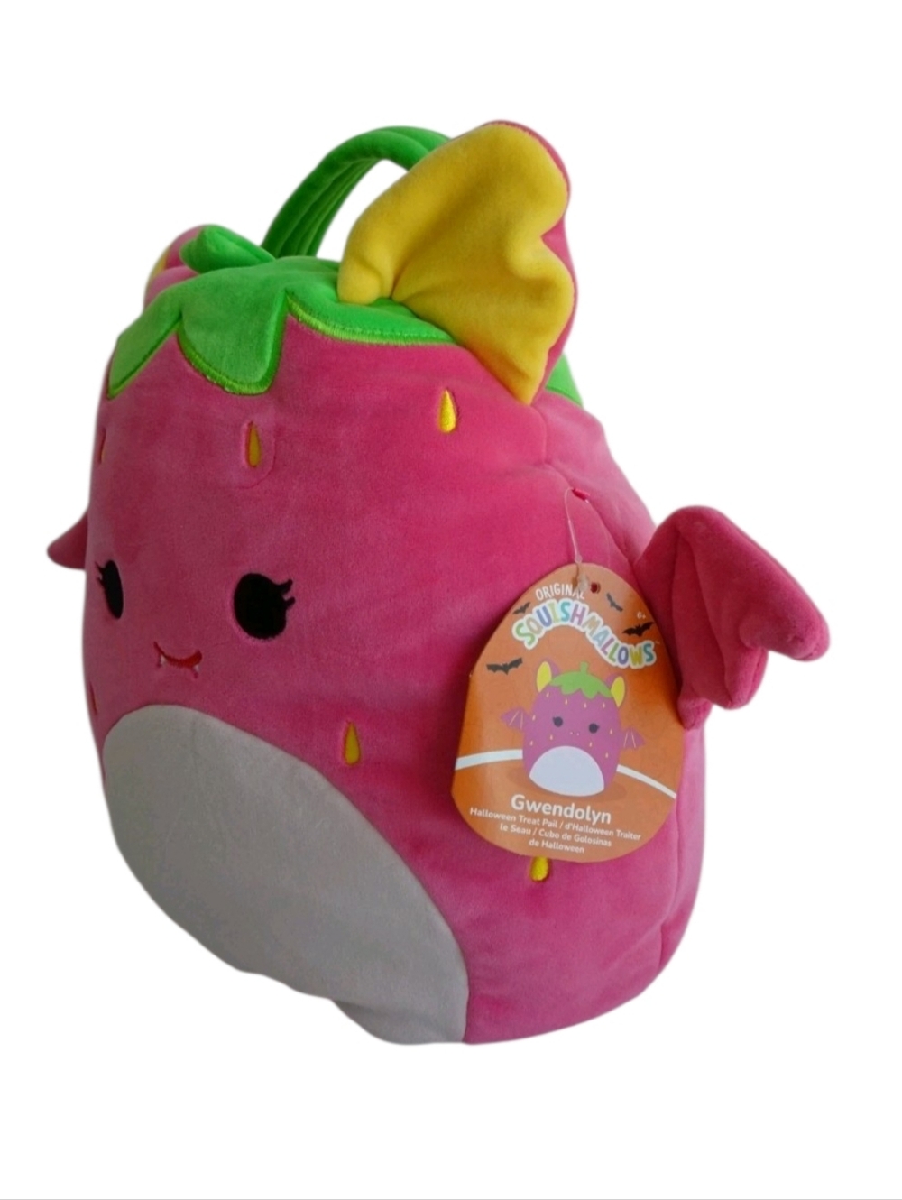 Pink Strawberry Plush Backpack with Green Leaf Top‎